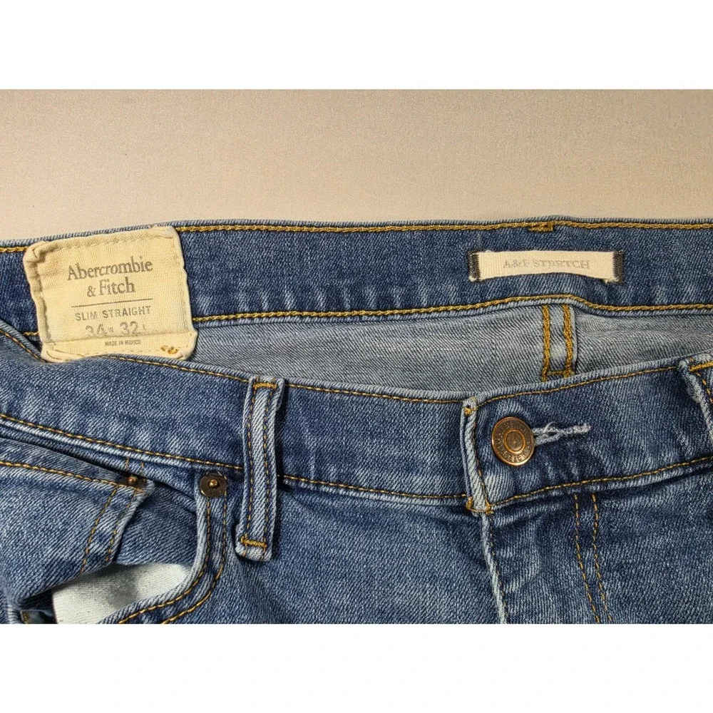 Abercrombie & Fitch Slim Straight Jeans Mens 34x32 Medium Wash Blue Stretch 1513